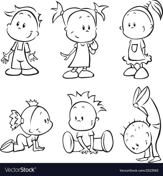 Дети вектор черно белый