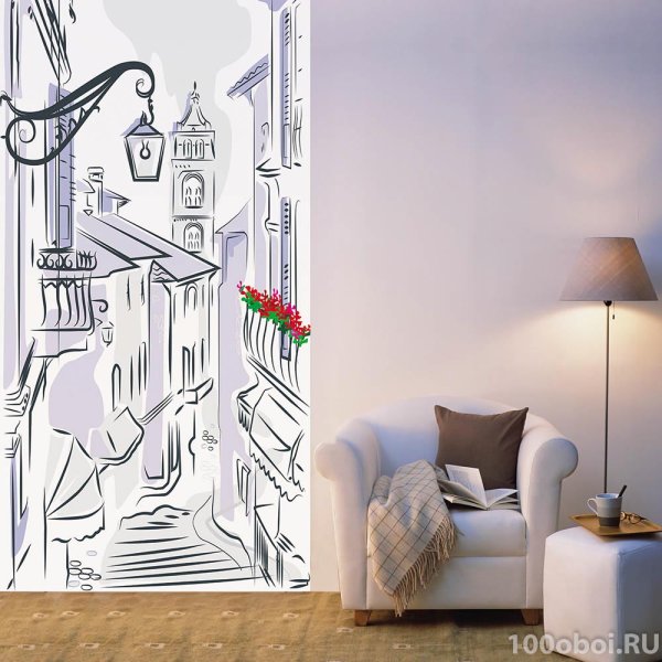 Графика на стене в интерьере