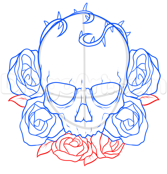 Череп с цветами карандашом