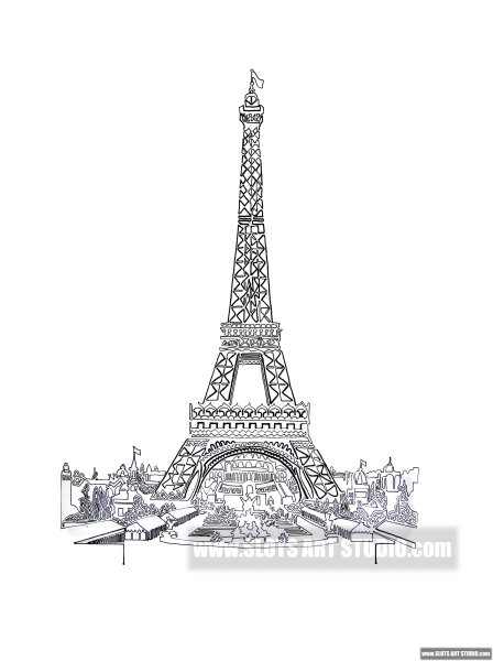Черно белая Эйфелева башня на белом фоне