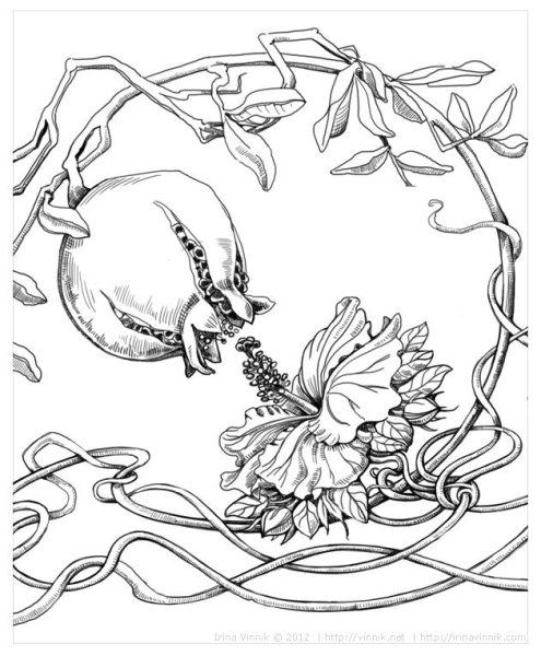 Эскизы для батика гранат