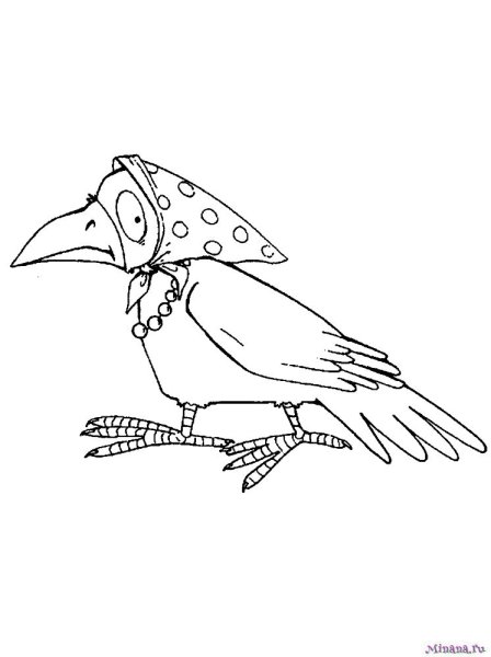 Ворона на дереве мультяшная раскраска