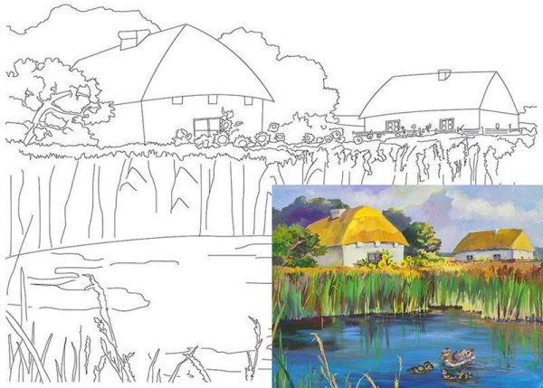 Холст с контуром пейзаж