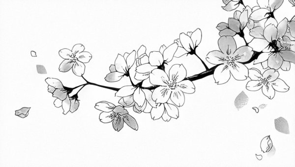 Сакура черно белая