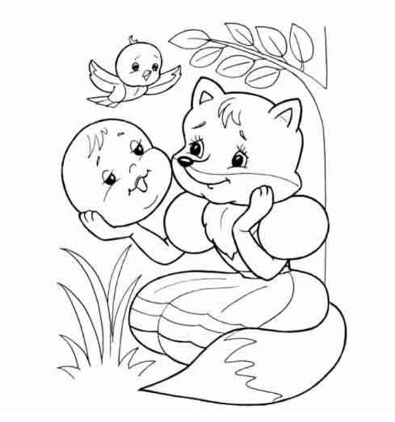 Лиса и Колобок раскраска