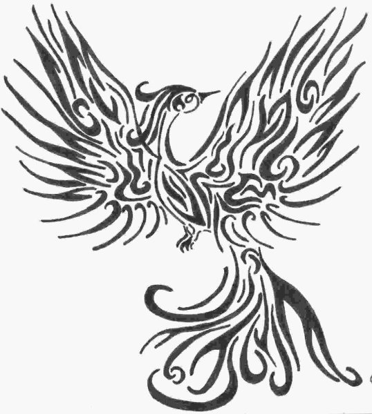 Птица Феникс трафарет