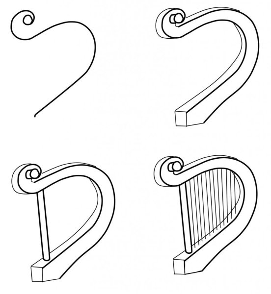 Раскраска арфа музыкальный инструмент