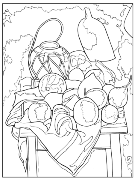 Натюрморт с фруктами раскраска