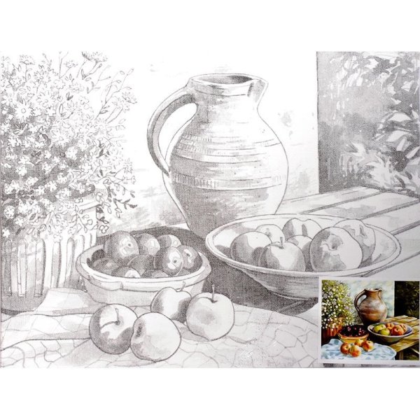 Холст с контуром на картоне натюрморт