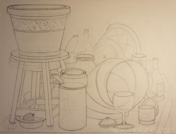 Натюрморт карандашом контур