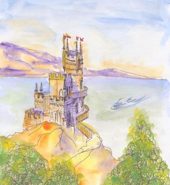 Ласточкино гнездо карандашом