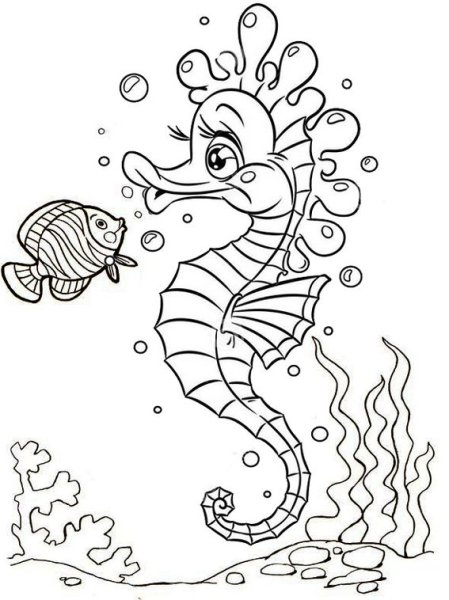 Морской конек раскраска