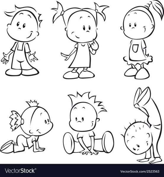 Дети контур вектор