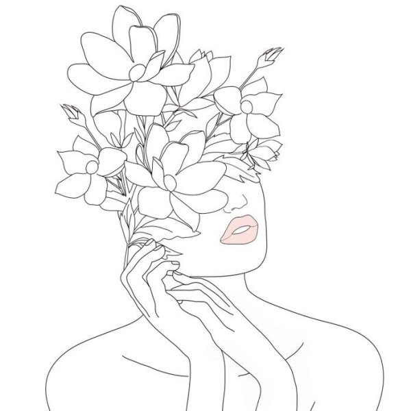 Девушка с цветами линиями