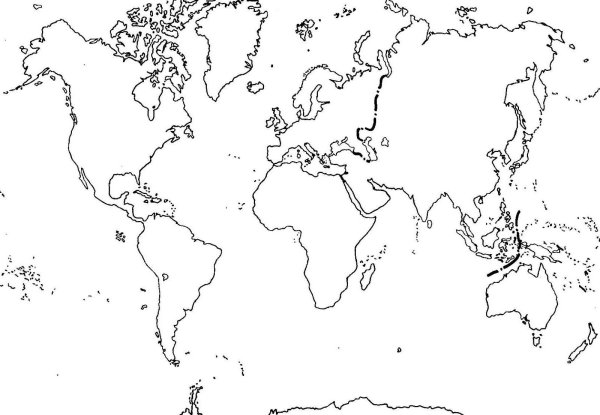 Контурная карта мира с границами стран