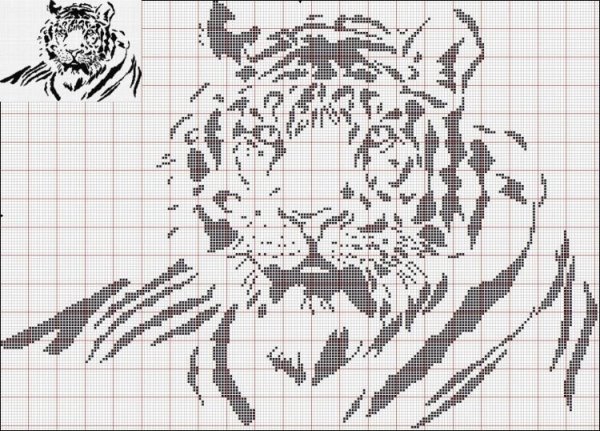 Монохромная вышивка тигр