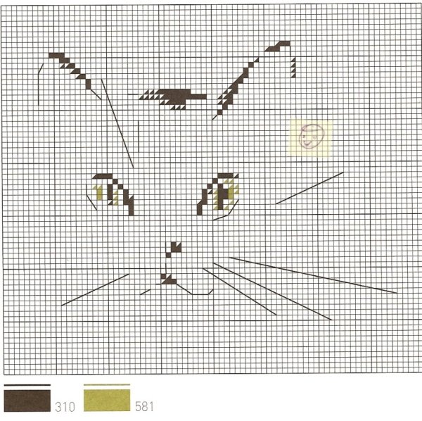 Вышивка кошки контурная