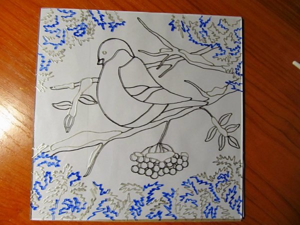 Роспись по стеклу трафарет Снегири