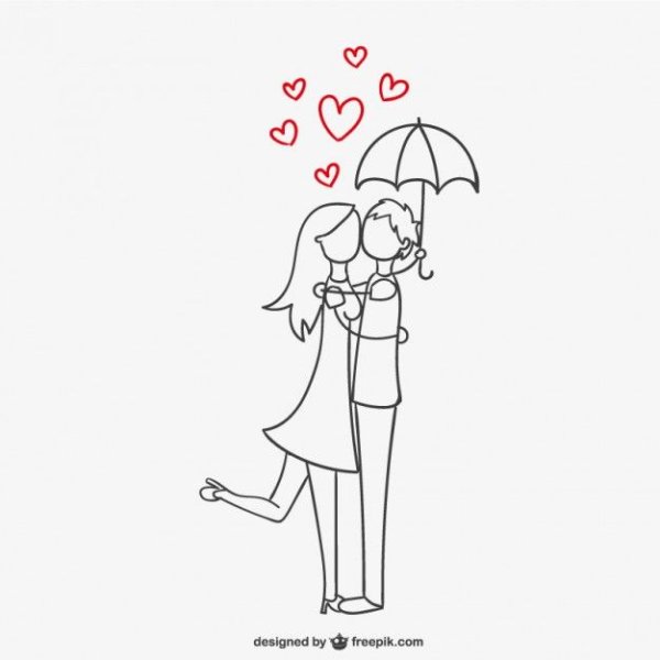 Трафарет влюбленной пары под зонтом