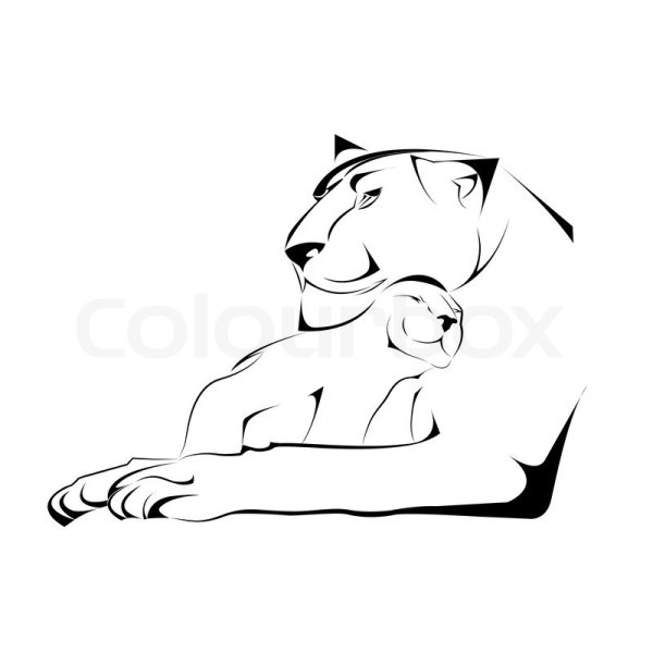 Силуэт львица и львята тату