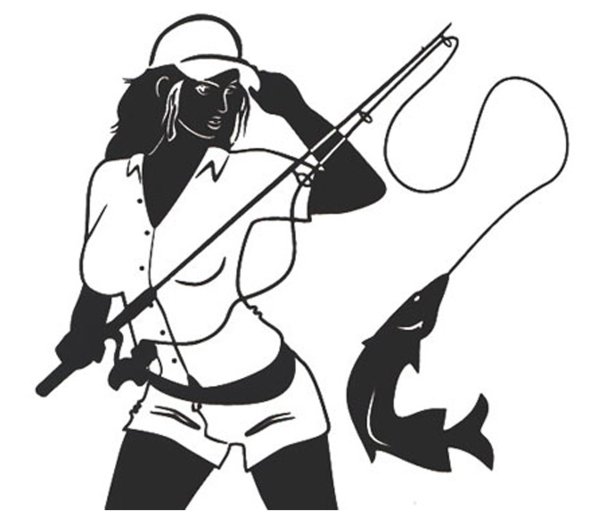 Трафарет рыбака с удочкой