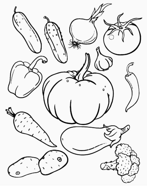Раскраска овощей и фруктов для детей
