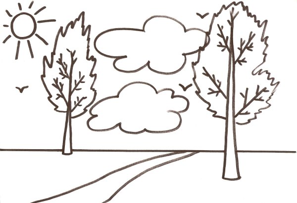 Осенний пейзаж раскраска