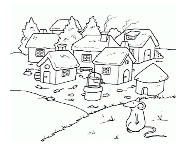 Раскраска деревня для детей