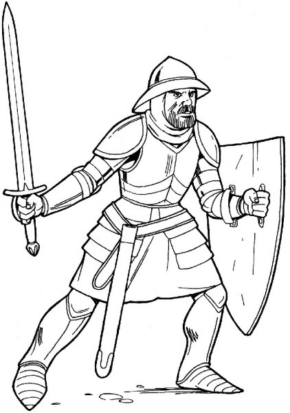 Раскраска для детей рыцарь в доспехах