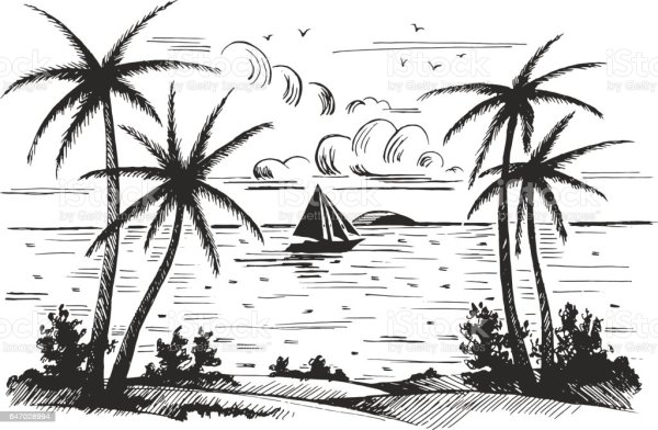 Графический пейзаж с пальмой