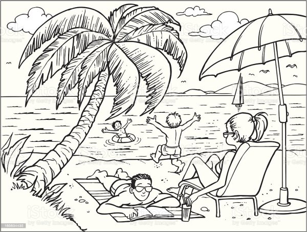Раскраска семья на море