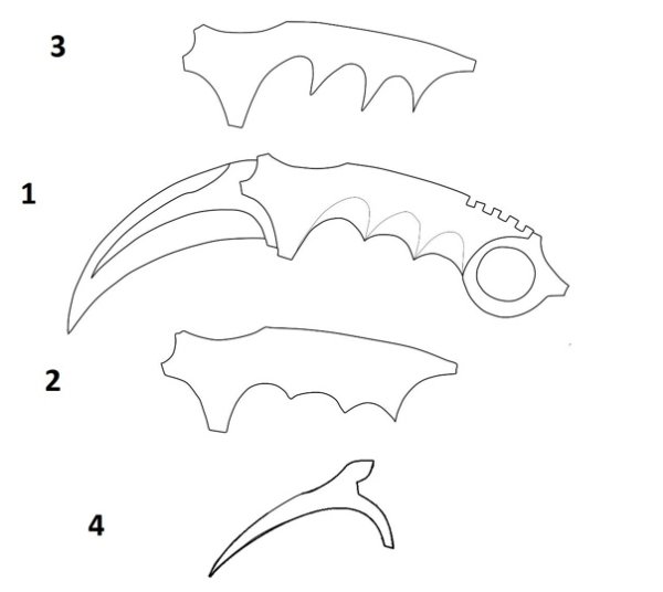 Чертёж ножа керамбит из КС го