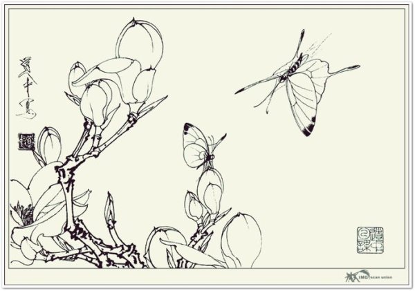 Контурный рисунок японские мотивы