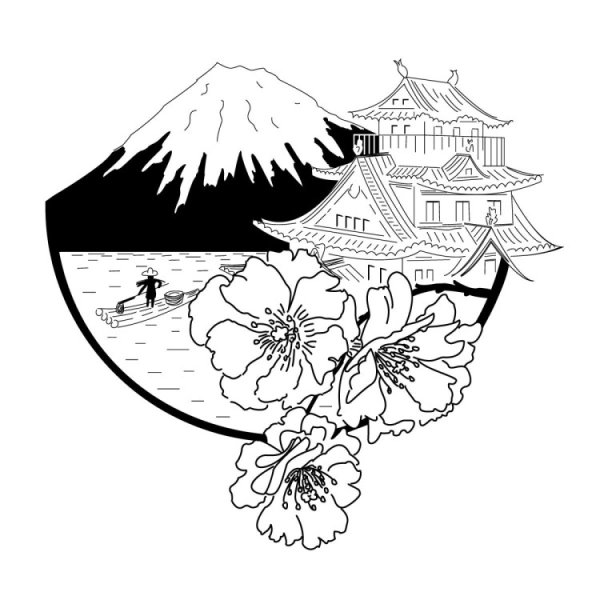 Японская природа раскраска
