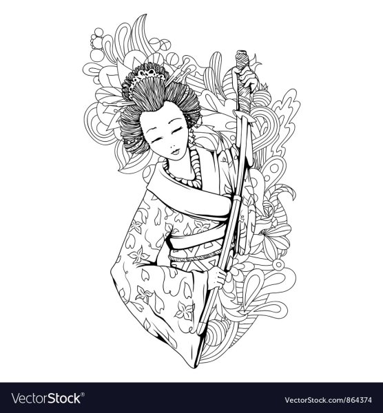 Гейша в кимоно эскиз