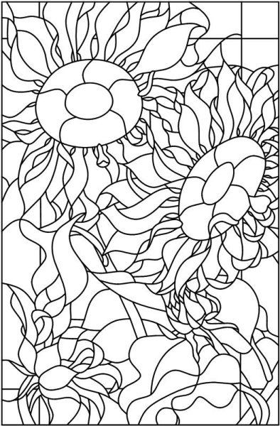 Контур для витража цветы