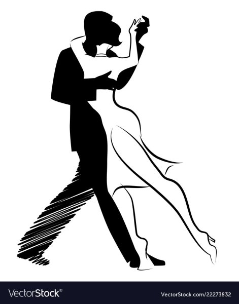 Пара танцует танго силуэт