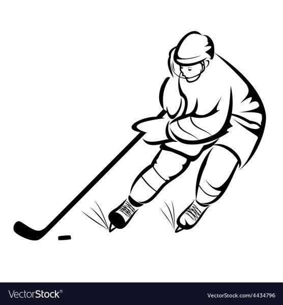 Хоккеист с клюшкой и шайбой белый