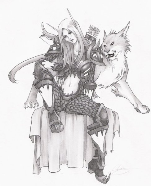 Эльфы арт черно белый