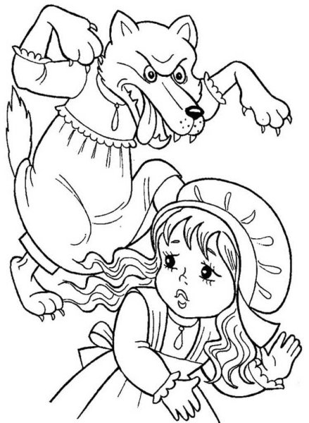 Раскраска к сказке красная шапочка Шарль Перро