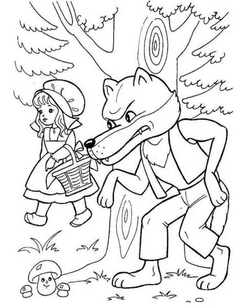 Разукрашку красная шапочка волк