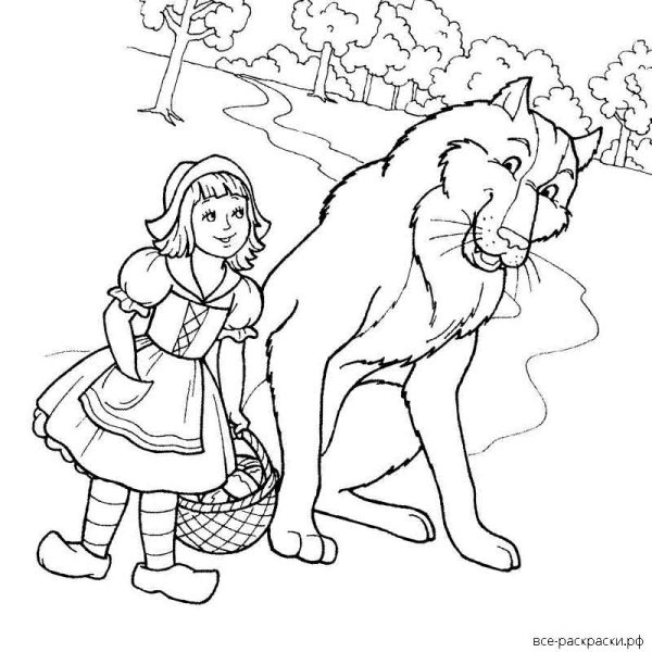 Раскраска к сказке красная шапочка Шарль Перро