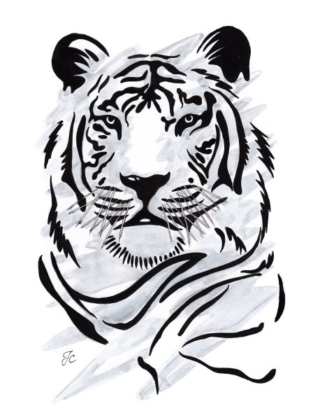 Тигр тату эскиз черно белый