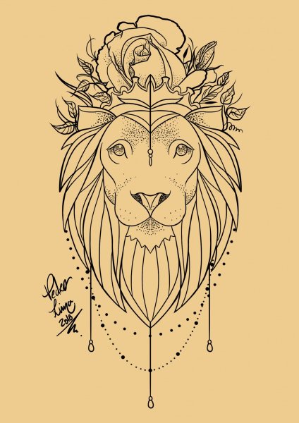 Тату львица лайнворк
