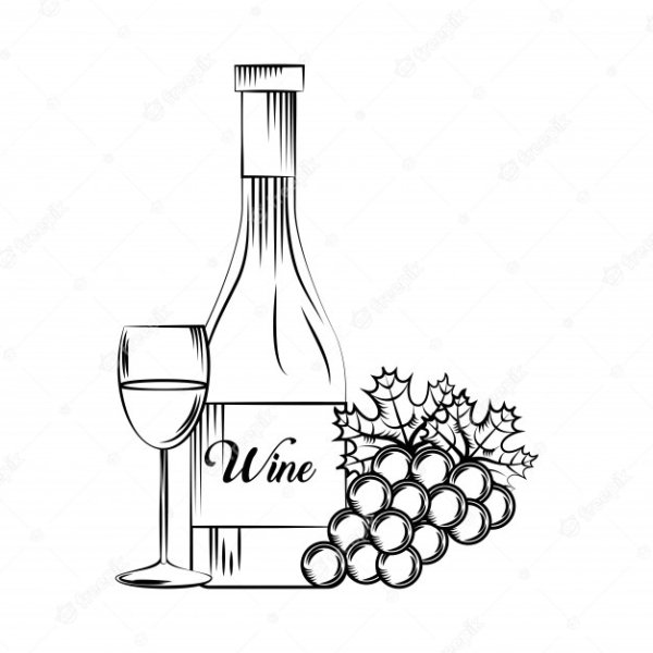 Бутылка вина и бокал контур