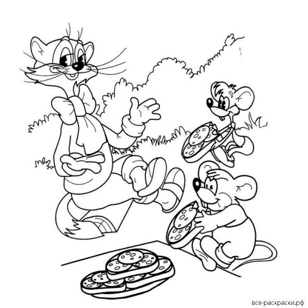 Трафарет кота Леопольда и мышей