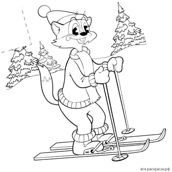 Кот Леопольд на лыжах