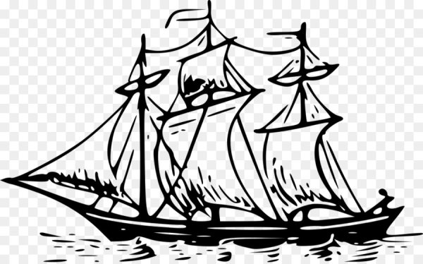 Корабль с парусами черно-белый