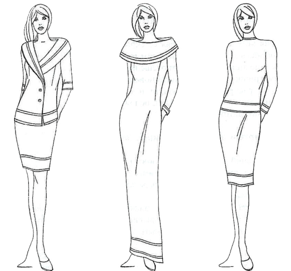 Эскизы моделей одежды различных силуэтов