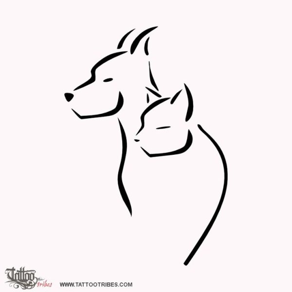 Тату кошка с собакой эскиз